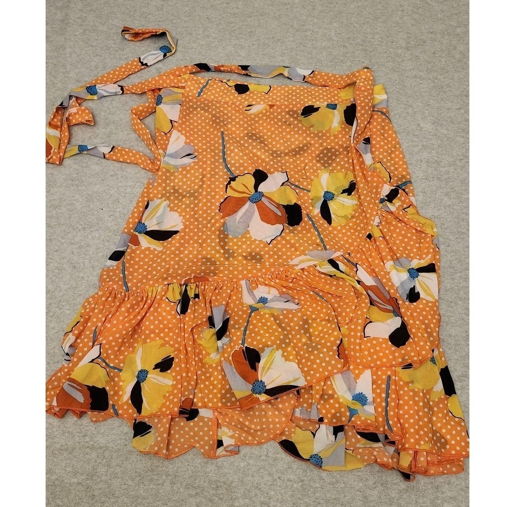 Cabi Wrap Polka dot skirt Womens Medium Orange Floral Ruffle Tie Waist Sheer